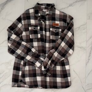 Plaid Casual Button Down Shirt- featuring Leinenkugels beers logo